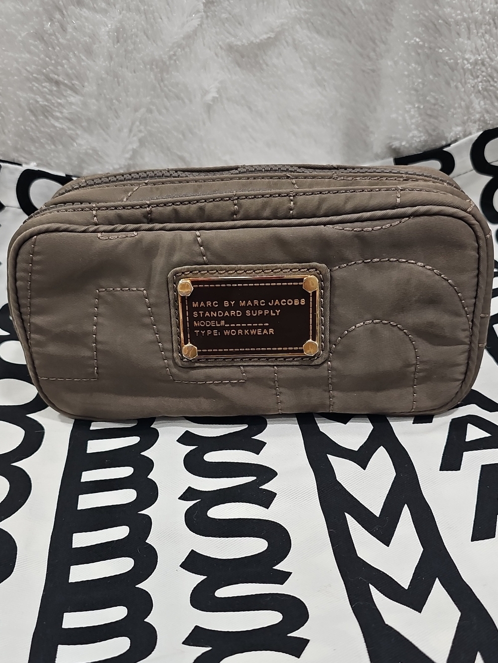Marc by Marc Jacobs Taupe Quilted Nylon Cosmetic Case